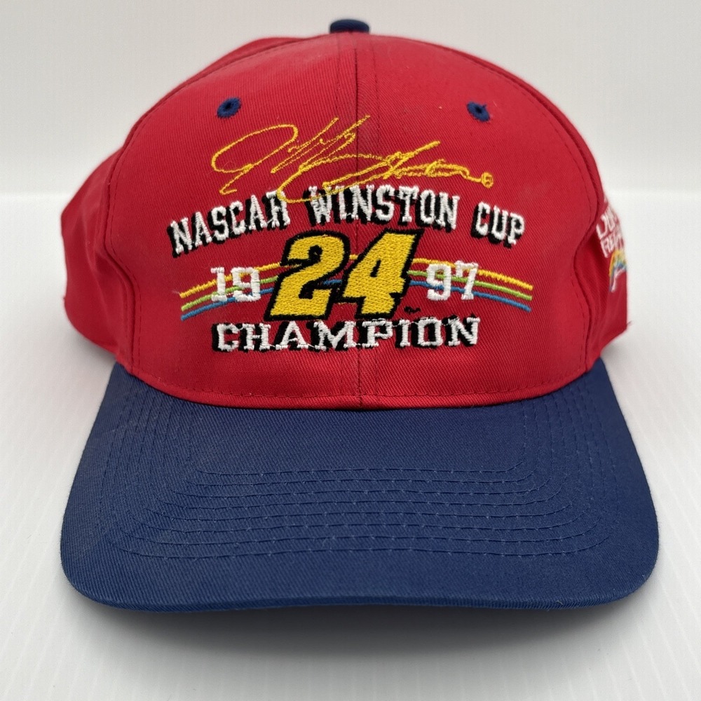 Vintage Jeff Gordon 1997 NASCAR Winston Cup Champion Snapback Hat Red Blue 24
